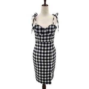 LPA Revolve Womens XS Dress Rachele Checker Black White Tie Strap Mini Party